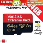 SanDisk Extreme Pro 64GB Micro SD SDXC Memory Card UHS-I V30 100MB/s 4K Ultra HD $47.98 @ ShoppingSquare eBay