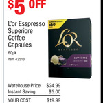 L’or Esspresso Superiore Coffee Capsules 60pk $20 (33c/ea) @ Costco Wholesale (Membership Required)