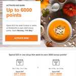 Earn 2000 Points ($10) with $30 Spend 11/5 - 17/5, 4000 Points ($20) with $50 Spend 18/5 -24/5 @ Woolworths