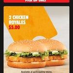 18 Nuggets & 2 Medium Chips $10 | 2 Chicken Royales $5 | Cheeseburger $2 @ Hungry Jack's (via App)