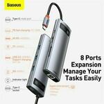 Baseus 8 in 1 USB C HUB: USB3.0 X3, PD 100W Port, 4K HD, RJ45, SD/TF Card Slot $45.89 ($44.81 eBay Plus) Delivered @ Baseus eBay