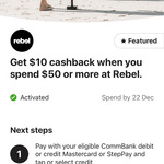 $10 Cashback with $50 Spend at Rebel, Supercheap Auto and More @ Commbank Rewards (Activation in App Required)