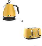 Vintage Electric Kettle and Toaster Combo Yellow Stainless Steel