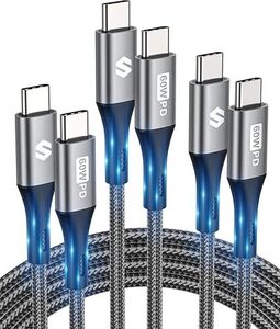 Silkland PD QC 3.0 USB C Cable 60W (3-Pack 0.5~2M) $12.74 + Delivery ($0 with Prime/ $59 Spend) @ Silkland-AU via Amazon AU