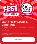 $10 off Minimum $50 Spend (C&C Only) @ Coles Online