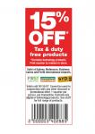 15% OFF tax & duty free products (excluding technology products) Syd Mel Bris Per Crns