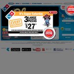 Domino's Facebook Offer - 3 Value or Traditional Pizzas for $29.95 Delivered