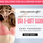 Spend $150 Online & Receive A $50 E-Gift Card @ Bras N Things