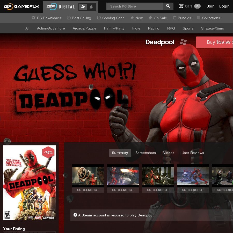 Deadpool USD $7.99 GameFly Digital Steam Code - OzBargain
