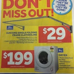 $29 19m Folding Clothesline and $199 4kg Clothes Dryer @ Masters Home Improvement Instore Only