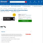 Toshiba 64GB Kamome USB 3.0 Flash Drive $14.96 | Toshiba 32GB USB 2.0 Flash Drive $4.97 @ Officeworks (Clearance)