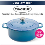 [NSW] Up to 80% off RRP Sale (Chasseur Poseidon Blue Round French Oven 24cm $149) @ Peter's of Kensington, Alexandria Warehouse