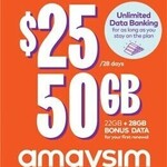 amaysim Unlimited Prepaid Mobile 22GB $25 Per 28 Days (Bonus 28GB on Activation) @ Coles