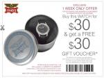 Buy a watch for $30 and receive a free $30 Gift Voucher @ Rivers