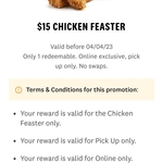 Chicken Feaster (3 Pieces Original, 3 Wicked Wings, 3 Orig. Tenders, 1 Reg. Popcorn Chicken) $15 Online & Pick-up Only @ KFC