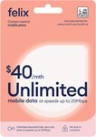 Felix $40 Unlimited Mobile Data SIM Card for $20 @ Coles