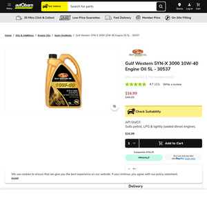 Gulf Western SYN-X 3000 10W-40 Engine Oil 5L $16.99 (RRP $49) C&C/ in-Store Only @ Autobarn