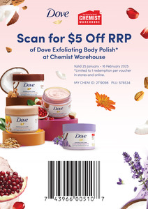 Dove Exfoliating Body Polish 298g $11 ($5 off) in-Store @ Chemist Warehouse