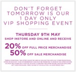 20% off Full Price & 50% off Sale Merchandise @ Sussans for VIP Account Holders Thu 9th May
