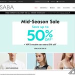 SABA Mid Season Sale - Upto 50% off in store and online. VIPs get extra 10%