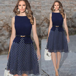 15% off on Women Dot Print Sleeveless Office Dress Free Belt Gift S-XXL AU $15.11 Free Shipping