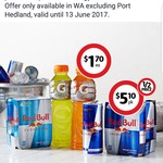 Gatorade 600ml $1.70 and 4 Pack 250ml Red Bull $5.10 at Coles WA Only
