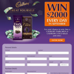 Win 1 of 30 Daily Prizes of $2,000 [Purchase a Cadbury Dark Milk or Cadbury Coco Block from IGA, SupaIGA, Foodland or FoodWorks]
