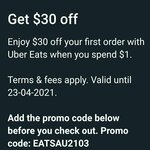 $30 off First Order @ Uber Eats