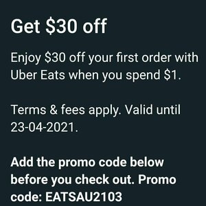 $30 off First Order @ Uber Eats - OzBargain