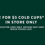 2x "Cold Grande Size" Reusable Cups for $5 (Empty Cups Only) in-Store Only @ Starbucks