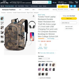 Prime Tzowla CAMO Travel Laptop Backpack Durable Water Resistant