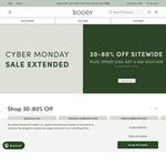 30-50% off Sitewide ($9.95 Delivery) Bonus $50 Coupon ($150 min spend) with $150 Spend @ Boody