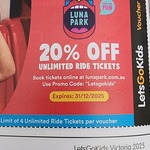 [VIC] Luna Park 20% off Unlimited Ride Tickets