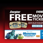 Free Child Monsters University Movie Ticket with Purchase of 2x Eligible Energizer Products