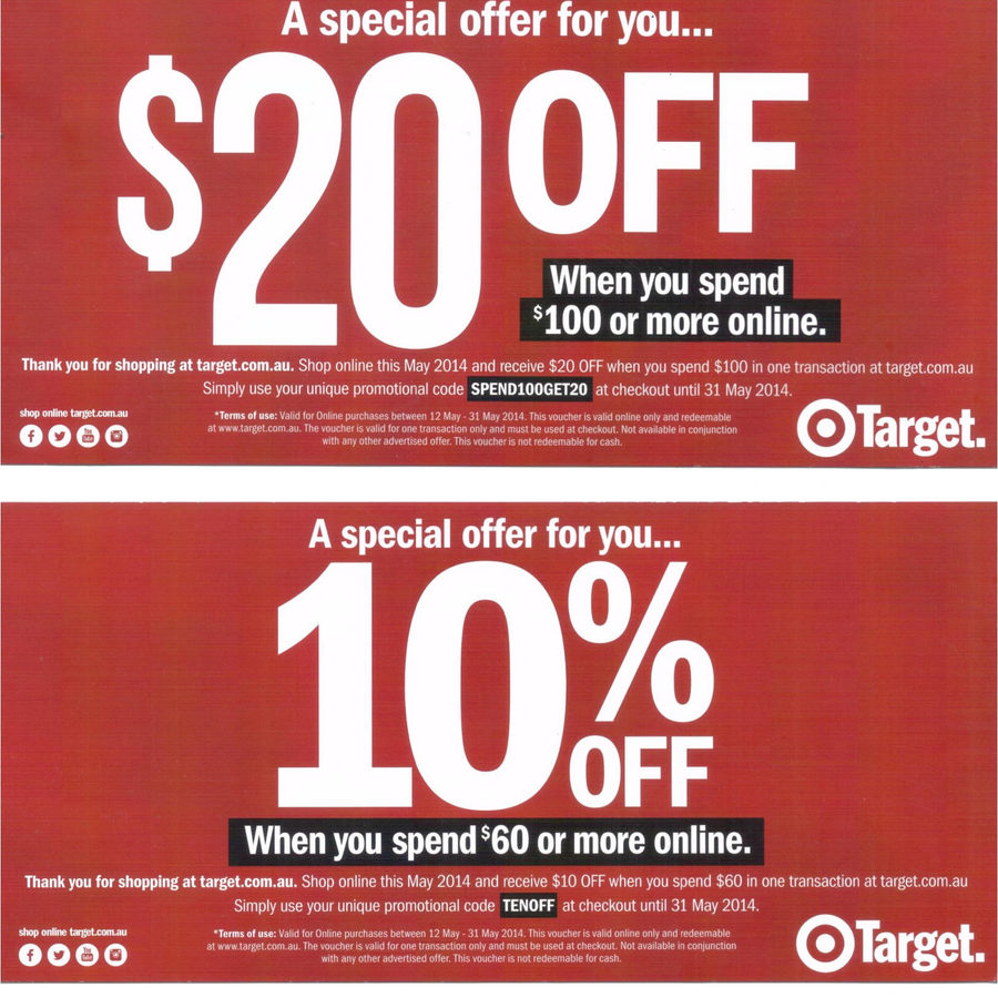 Get 20 off 100+ or Get 10 off 60+ Target Online OzBargain