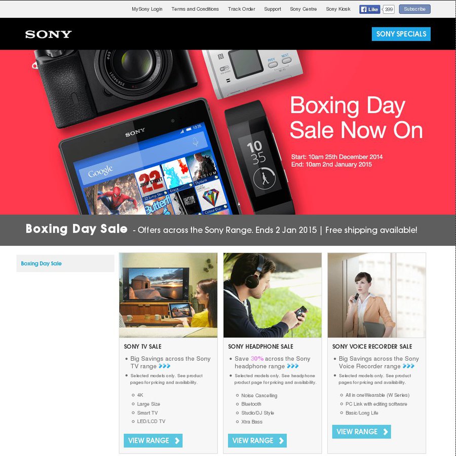 Sony Online Boxing Day Sale. 20 off Walkman, 25 off Mobile Accessories +More +Free Shipping