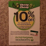 University of Tasmania Students, 10% off Groceries at Woolworths Hobart City, Sandy Bay & Mowbray ($30 Minimum Spend)