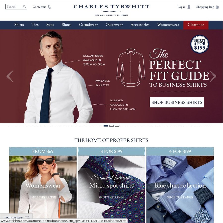 Various Charles Tyrwhitt Deals E.g. $15 off, Free Shipping or 3 for $99 ...