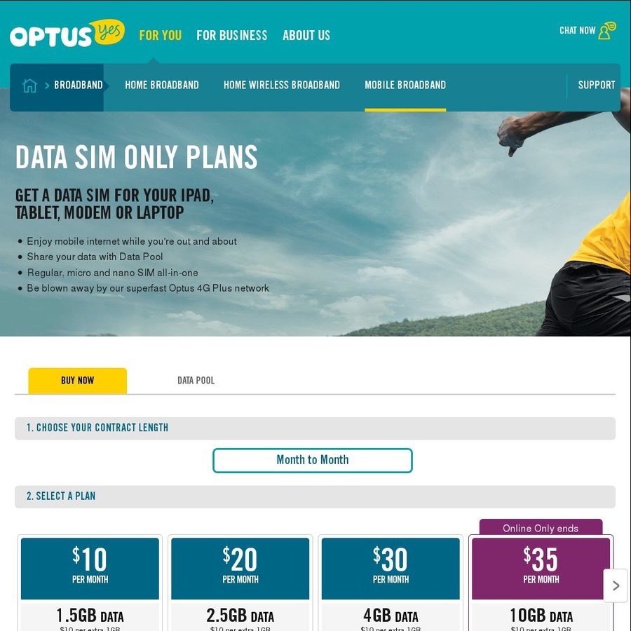 Optus Mobile Broadband - Sim Only Month on Month Plan - 10GB Data for