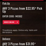 Any 3 Pizza's from $22.95 Pick up, $31.95 Delivered @ Domino's
