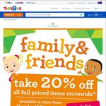 20% off Full-Priced Items @ Toys "R" Us and Babies "R" Us - Online and in-Store till Sunday