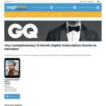 Complimentary 12 Month Digital Subscription to GQ Magazine