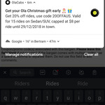 15%-25% Off Ola Rides (Capped at $8 per Ride for up to 15 Rides)