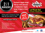 TGI Fridays 2 for 1 Burgers Monday 14th Nov with Coupon, Melbourne Only