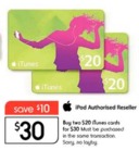 2x $20 iTunes Card for $30 (Available from Kmart - 26/01/2012)