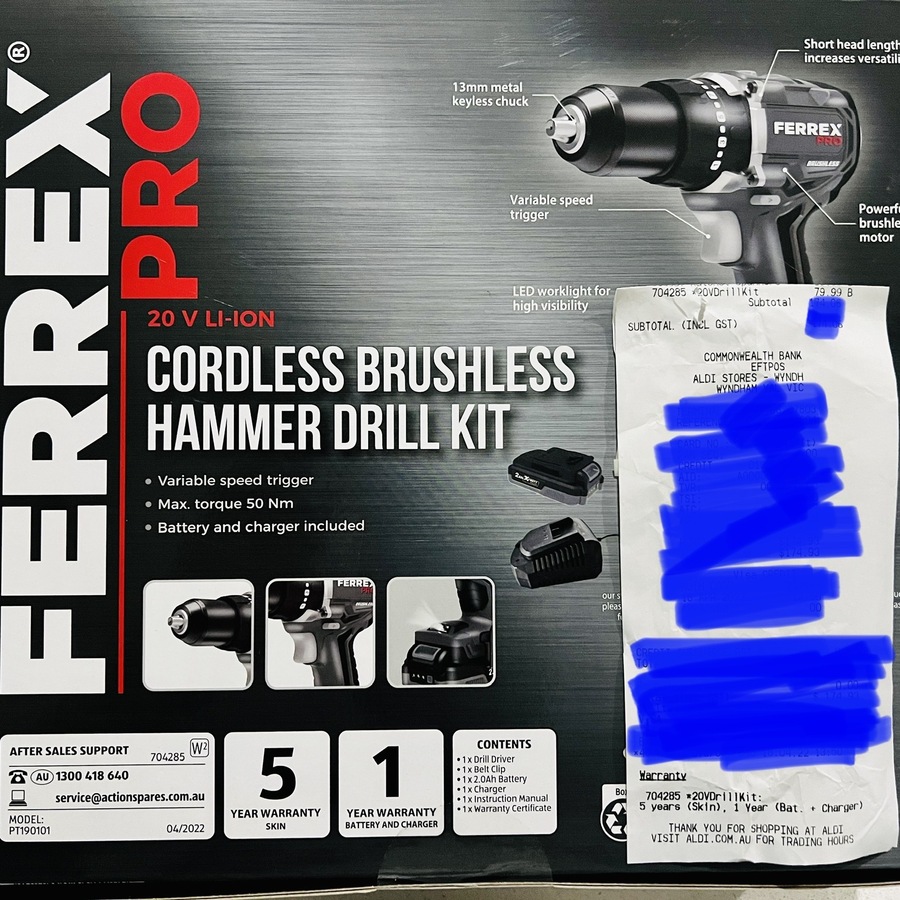 Ferrex Pro 20v Cordless Brushless Hammer Drill Kit for 79.99