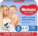 Huggies Ultra Dry Nappies Boy Size 3 (6-11kg) 176-Count $52.80 ($44.88 Prime & S&S) Delivered @ Amazon AU