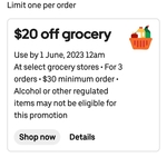 $20 off on Minimum $30 Spend on Grocery (Up to 3 Uses, Including Coles) + Service Fee and Delivery @ UberEATS