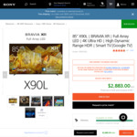 Sony XR85X90L BRAVIA XR Full Array LED 4K HDR Smart TV with Google TV $2833 ($2594.70 with Signup) Delivered @ Sony