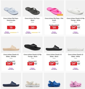 Crocs: Buy 2, Save 30% off (eg. Classic V2 Slides or Thongs 2 for $34.99), Limited Sizes + Delivery ($0 with OnePass) @ Catch